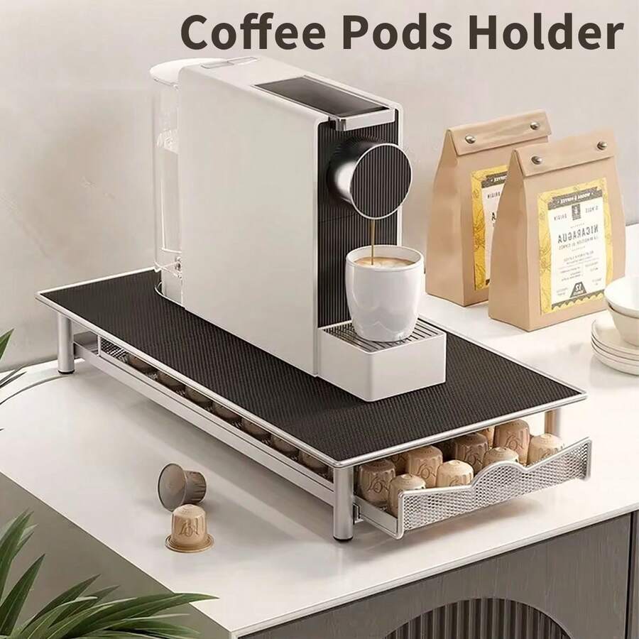 Coffee Machine Stand Capsule Pod Holder Storage Drawer Organizer UK - Silver - View 1
