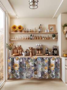 1pc Impression Painting Print Table Skirt, Kitchen Curtain, Room Divider, Japanese Style Cloth Curtain For All Seasons, Cabinet, Bathroom Sink Half Curtain, Decorative Curtain No Drill Required
