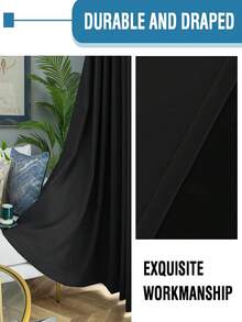 1 件遮光隔热窗帘 - 99% 抗紫外线涤纶，杆袋悬挂，不可漂白平纹编织，卧室艺术主题，涂层遮光隔热，降噪 - 非常适合卧室、农舍和学校深度睡眠，110gsm - 黑色 - 查看 5