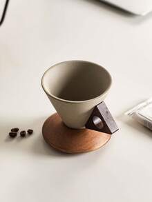 1 件 250 毫升陶瓷漏斗形高端创意咖啡杯配木碟套装，大号拿铁艺术杯，适合家庭、办公室、咖啡厅，馈赠佳品 - 粗陶 - 查看 11