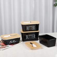 Ceramic Butter Dish, Rectangular Ceramic Butter Dish With Wooden Lid And Butter Knife, 500ml/600ml/850ml Simple Western Style Cheese Storage Box Ceramic Butter Holder - White - View 8