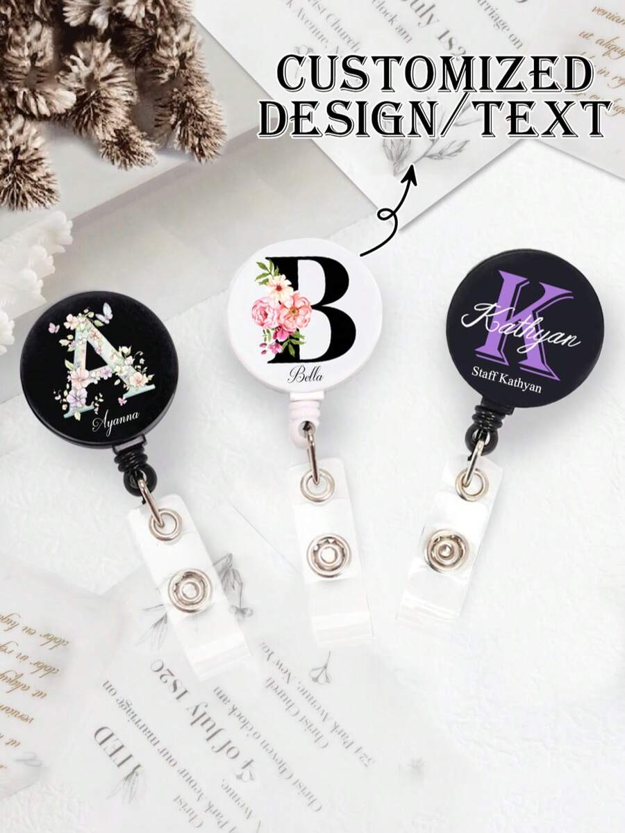 Customed Badge Reels With Metal Belt Clip, Personalized Last Name A-Z Initial Badge Scroll With Name,Retractable ID Badge Holder | Holder Reel For Hanging Name Tags,ID Card,Key Cards,Keychain,ID Business Card Holder,Badge Holder, ID Card Holder | Perfect Gift For Family, Friends, Colleagues, Couples, Girlfriends, Back To School,Creative Holiday Gift