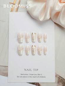 10 Pieces Of Handcrafted Press On Nails Short , Gentle Style,Reusable Fake Nails Nail Supplies Nails