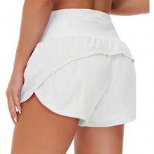Womens High Waisted Running Shorts Quick Dry Athletic Workout Shorts With Mesh Liner Zipper Pockets - White - View 2