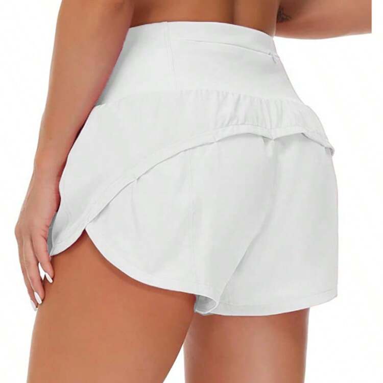 Womens High Waisted Running Shorts Quick Dry Athletic Workout Shorts With Mesh Liner Zipper Pockets - 白色 - 查看 2