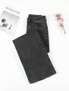 HIMARRI Pantalón Negro De Mezclilla Elástica Con Corte Flare Recto, Tiro Alto Y Efecto Push-Up Realza Glúteos Perfecto Para Resaltar Tu Silueta - Negro - Ver 7