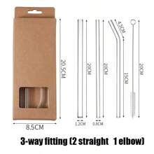 Un set de 6 paie + 1 perie. Paie transparente din sticlă borosilicată, rezistente la căldură, lavabile și reutilizabile, paie pentru suc, rechizite școlare.