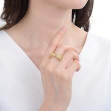 1pc Leopard Head Ring, New Fashion Pearl & Rhinestone Inlaid Adjustable Design Finger Ring, Summer Accessory Gift For Girls - Double Leopard Head - View 2