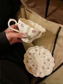 1 bộ tách cà phê và đĩa lót họa tiết hoa nhỏ kiểu Pháp, cốc nghệ thuật Latte, cốc cà phê bằng gốm, quà tặng cho bạn gái - Nhiều màu - Xem 5