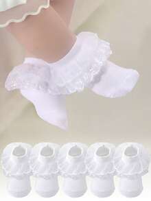 5 Pairs Baby Girl Kids Newborn Essentials Toddler Summer White Babies Frilly Ruffle Socks - Multicolor - View 7