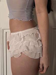 Ladies Cute Cake Mini Shorts Summer Lace Layered Ruffle Shorts - Black - View 5