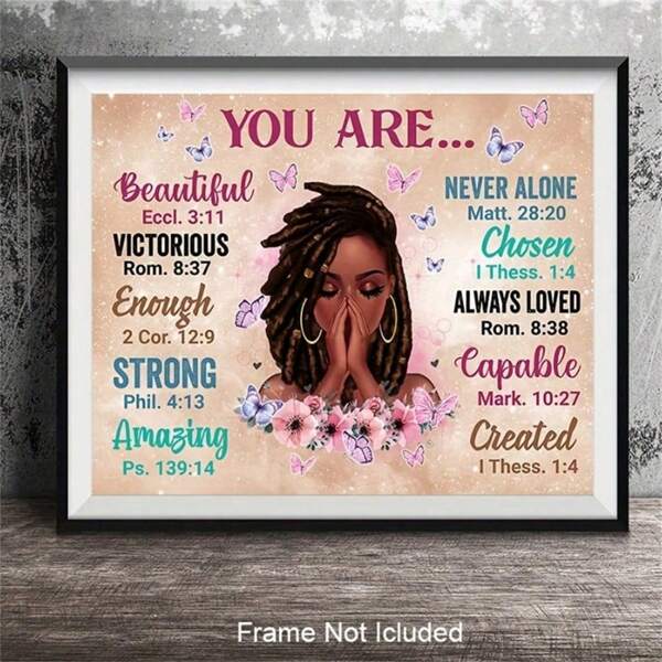 Arte de pared afroamericano - Regalos cristianos para mujeres, afroamericanos - Arte negro inspirador - Decoración de pared cristiana con escritura espiritual - Póster mágico - Arte de pared con versículo bíblico