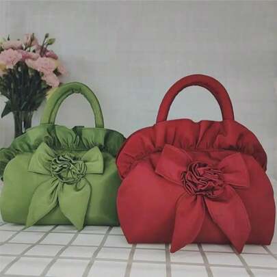 1PC Women's Handbag, New Solid Color Medium Zipper Summer Wallet Shopping Handbag - Floral Design, Polyester Material, Hand Washing Or Professional Dry Cleaning, Holiday Theme, Polyester Lining, Edgeless Paint