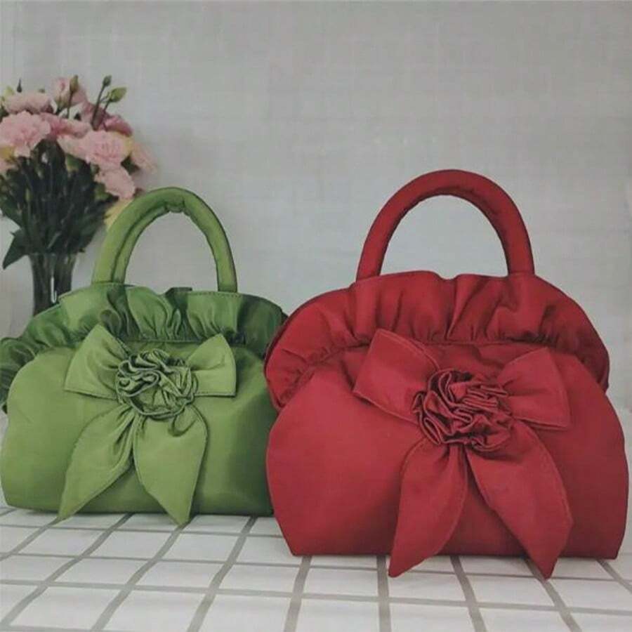 1 件女士手提包，新款纯色中号拉链夏季钱包购物手提包 - 花卉图案，涤纶材质，可手洗或专业干洗，节日主题，涤纶衬里，无边漆