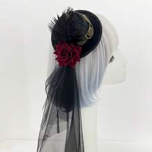 Lolita Lace Feather Gothic Steampunk Gear Chain Headpiece, Performance Prop