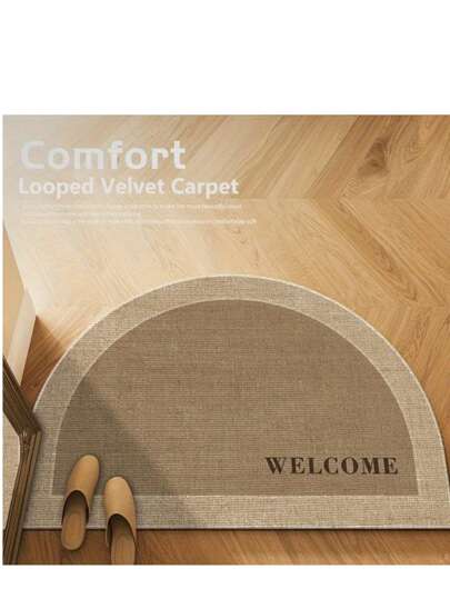 1pc Semicircle Crystal Velvet Floor Mat, Polyester Fiber Soft Skid-Proof Doormat For Patio, Kitchen, Living Room, Bathroom, Bedroom, Balcony, Laundry Room, Home Decor, Spring/Summer