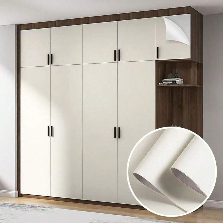 1卷哑光白色自粘可移除PVC壁纸，防水，可水洗，适用于橱柜和墙壁装饰保护膜 - 白色 - 查看 1