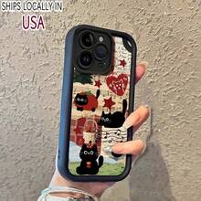 Cute Cat Pattern Phone Case, Anti-Drop Cellphone Protective Case, Total Protective Shockproof Mobile Phone Cover For IPhone 11 12 13 14 15 16 Series - 黑色 - 查看 2
