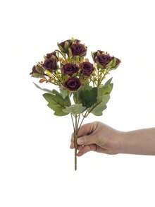 1/3PCS Artificial Flowers-Silk Rose, Fake Plants, Home, Dining Room, Living Room, Outdoor Garden Decoration,Mother's Day Gifts, Birthday Gifts, Graduation Season Gifts, The Art Of Inserting Flowers, Photography Props, Autumn, Spring, Vase, Flower Wall, Flower Wreath, Bridal Bouquet, Wedding Decoration, DIY Flower Wreath Materials, Birthday Party Decoration Materials, Home Decoration Accessories, Valentine's Day. - Burgundy - View 8