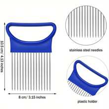 2pcs Stainless Steel Onion Slicer Holder, Multipurpose Meat Tenderizer, Vegetable & Fruit Cutter For Potato, Tomato, Lemon, Durable With Full Grip Handle, Non-Electric, Food Prep Essential, For Home Kitchen Use, Kitchen Accessories And Cooking Accessories