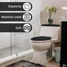 Toilet Lid Cover And Toilet Tank Lid Cover Replacement Toilet Cover With Elastic Bottom For Bathroom Decor Accessories (Black)