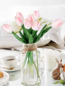 Tulipanes artificiales rosas con un toque realista, en forma de ramos de flores artificiales. Son adecuados para arreglos nupciales, ramos de novia DIY y para decorar habitaciones, restaurantes, cocinas, salas de estar, dormitorios y hogares. Se pueden usar como regalos para cumpleaños, Día de San Valentín, Día de la Madre, Día del Padre y durante la temporada de graduación. - blanco rosa - Ver 4