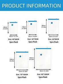 5pcs Vacuum Compression Zipper Storage Bags, Vacuum Compression Bags [Pump Not Included] Suitable For Clothes, Bedding, Closet Storage - Saves 80% Space, Travel Storage Bags (5 Sizes Available) - Blue and White - View 4