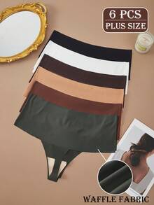 6 piezas Bragas de unicolor talla grande, comodidad casual - minimalista casual - encanto maduro romántico - encanto maduro elegante, tela de punto suave acanalada (waffle) para primavera/verano otoño/invierno, básico sexy tipo tanga - Multicolor - Ver 4