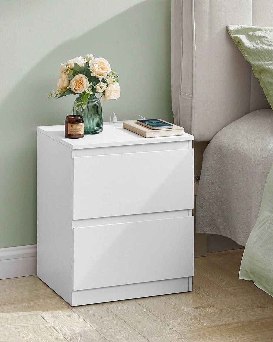 VASAGLE KAILYN Collection - Nightstands With Charging Station, Set Of 2 Bedside Tables With Drawers, Side End Tables, 2 AC Outlets, 2 USB Ports, For Living Room, Bedroom, Study, Ebony Black - UK Plug(220-240V) - View 1