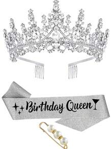 Birthday Queen Sash And Crown Gold Birthday Sash For Women Birthday Crown Adult Woman Crystal Birthday Tiaras For Princess Crowns Birthday Decoration