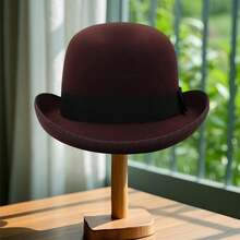 Men Women Felt Bowler Hat Classic Party Hats Lightweight Derby Fedora Hats Costume Accessories - 咖啡色 - 查看 2