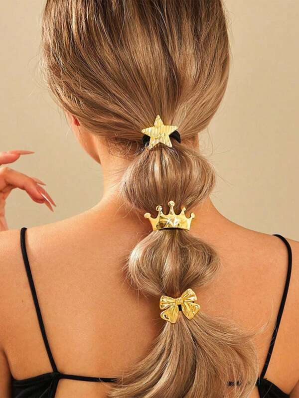3pcs Set Bow, Star, Crown Design Hair Scrunchies, High-Elasticity Durable Women Headbands For Ponytail & Braids
