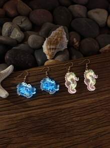 1 Pair Of Luminous Earrings With Ocean Creatures Design - Sea Horse, Crab, Turtle, Starfish For Beach Party & Music Festival