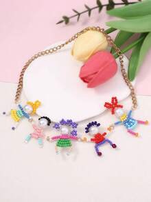 blingbling warmth 1 chiếc vòng cổ nhân vật hoạt hình 3D đính hạt thủ công sáng tạo và thời trang, 1 đôi hoa tai phù hợp, có thể đeo cùng nhau như một bộ, dành cho phụ nữ - Nhiều màu - Xem 3