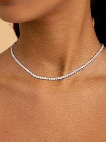 1 chiếc vòng cổ tennis nữ, mặt dây chuyền tennis Cubic Zirconia mạ vàng 14K, phù hợp làm trang sức hàng ngày của phụ nữ - Nhiều màu - Xem 5