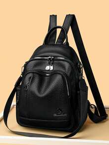 新款经典时尚高品质软皮旅行背包女士大容量奢华单肩包书包背包 - 黑色 - 查看 3