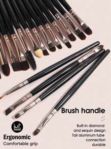 20pcs Professional Eye Makeup Brush Set Including Foundation Brush, Eyeshadow Brush Set, Face Detail Brush, Eyelash Curler, Eyebrow Brush, Suitable For Liquid Cosmetics
