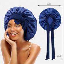 1 buc pălărie pentru femei cu bor larg de 14 inch și bandă elastică din satin cu fundă, bandă de păr, bonetă de somn, bonetă de salon de înfrumusețare, culoare la modă, cască de duș
