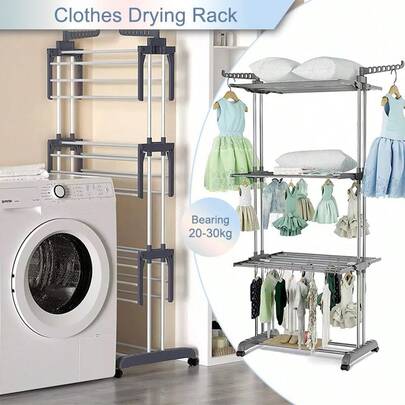 4 Tiers Foldable Garment Hanger Clothes Airer Drying Rack Laundry Support Horse