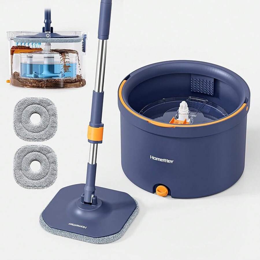Mop And Bucket Set With 2 Microfiber Mop Pads, Spin Mop With Dirty/Clean Water Separation System, Deep-Cleaning Mops For Floors, Versatile Mops For Walls - 52'' Spin Mop + 2 Microfiber Pads - View 1
