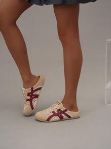 Summer's Popular New Women's Flat Shoes, Retro Perforated Breathable Upper, Mary Jane Casual Shoes, Simple And Cute Flat Casual Shoes, Light And Breathable, One-Step Lace-Up Closed Half-Support Casual Shoes, Versatile, Light And Suitable For Daily Wear, Fashionable And Multi-Functional