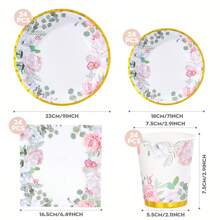 96 pièces Ensemble de fournitures de fête florale, décorations de fête florale de 7/9 pouces pour une douche de mariée, décorations thème tea party pour invités, assiettes en papier jetables, gobelets en papier, serviettes en papier pour fête, anniversaire, mariage, tea party. Vaisselle jetable.