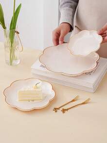 1pc Transparent/Green/Purple/Gray/Milky White Luxury Floral Gold Foil Decorative Tray, Snack Cookie Cake Storage Tray, Holiday Wedding Decor Platter - Màu trắng sữa - Xem 5