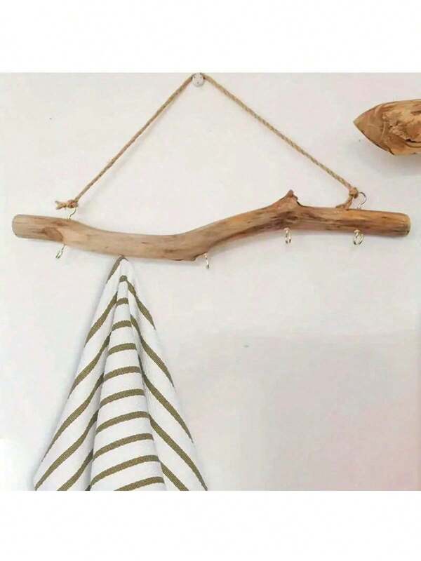 1pc Village Style Wooden Driftwood Hook, Wall Mounted Branch Hanger, Easy To Install, Suitable For Small Items And Keys, Home Kitchen Storage Accessories, Practical Hook