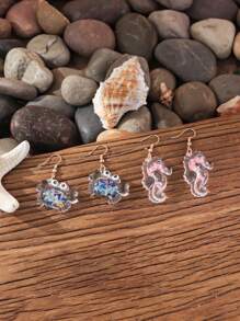 1 Pair Of Luminous Earrings With Ocean Creatures Design - Sea Horse, Crab, Turtle, Starfish For Beach Party & Music Festival