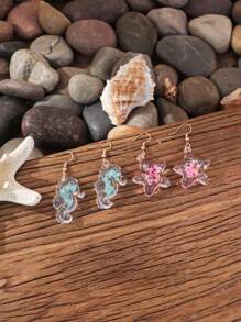 1 Pair Of Luminous Earrings With Ocean Creatures Design - Sea Horse, Crab, Turtle, Starfish For Beach Party & Music Festival