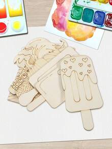 8/16pcs Creative Ice Cream Shaped Handmade Painted Wooden Pieces, For Crafts Centerpieces Holiday Hanging Decorations, Suitable For DIY Crafts, Art Projects And Jewelry Making, For Wedding Birthday, Mother's Day, Summer Decorating, Graduation Season - Beige - View 6