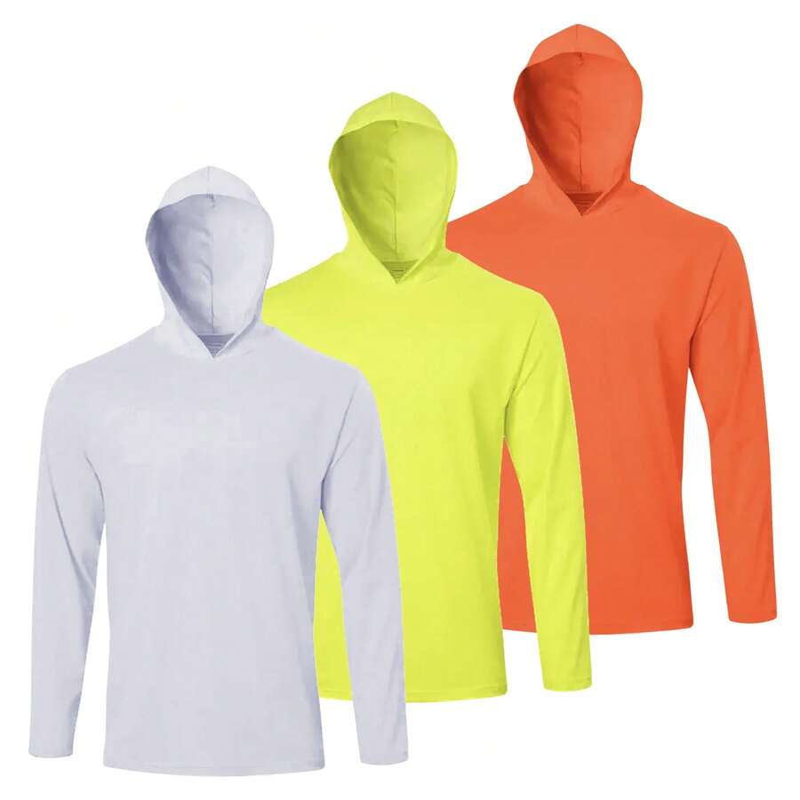 LEEHANTON 3pcs Men's Long Sleeve Hooded T-Shirts With Hood - WHITE+ORANGE+YELLOW - View 1