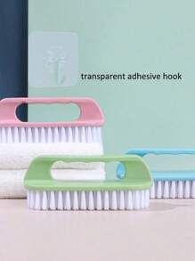 Cepillo de cerdas suaves con agarre cómodo, cepillo de fregar, cepillo de limpieza de ropa, calzado y hogar, cepillo de 3 lados con cerdas suaves, mango largo y almohadilla de fregar de mano, herramienta de limpieza para encimeras, bañeras, ropa y lavado de zapatos