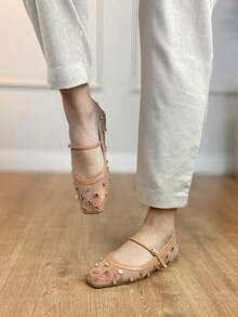 ANGELA GALVÃO Autumn Winter Slipper Shoes Transparent Mesh With Golden Embellishments Elegant Comfortable - 臉紅 - 查看 6